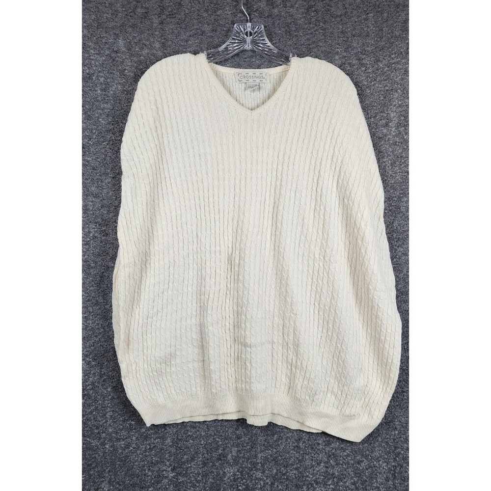 Crossings‎ Sweater Vest Mens 2X Cream Cable Knit V-Neck Cotton USA Made